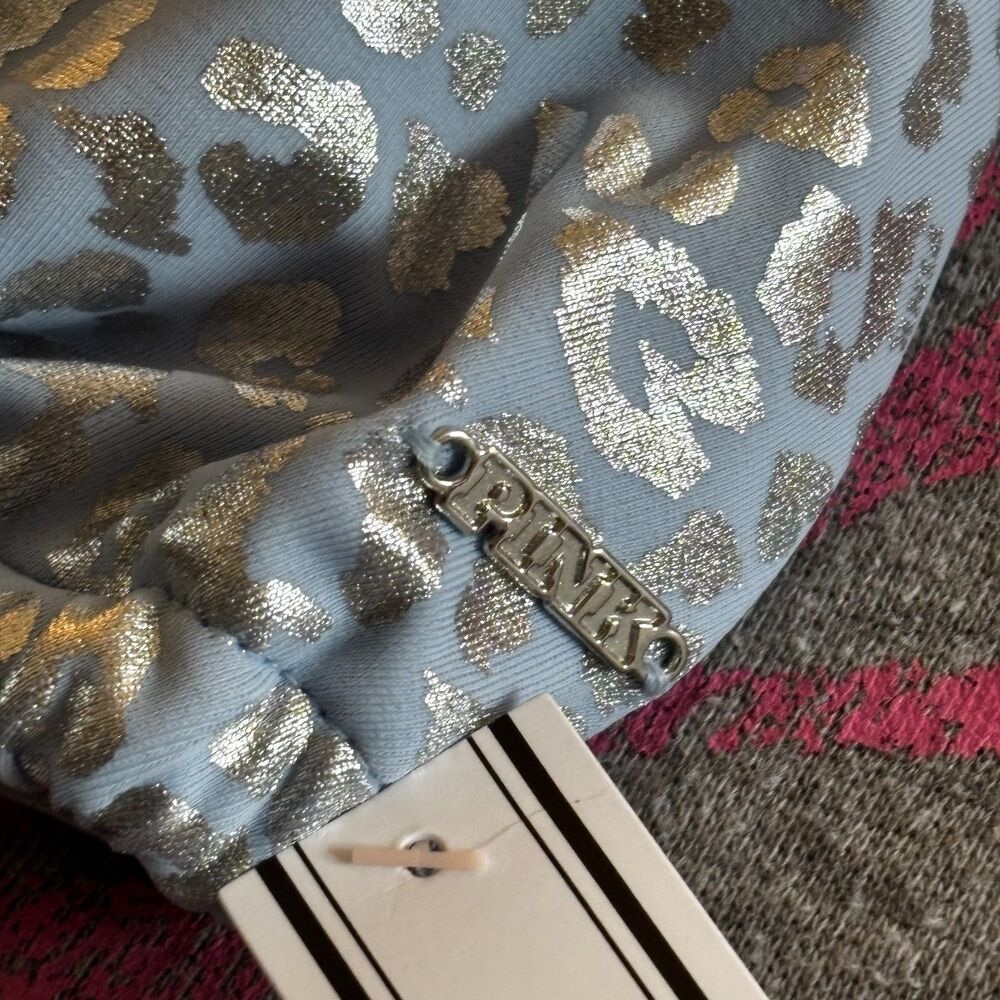 Victoria’s Secret PINK Icy Blue Leopard Foil Triangle String Bikini Top - M-DD - Picture 6 of 8